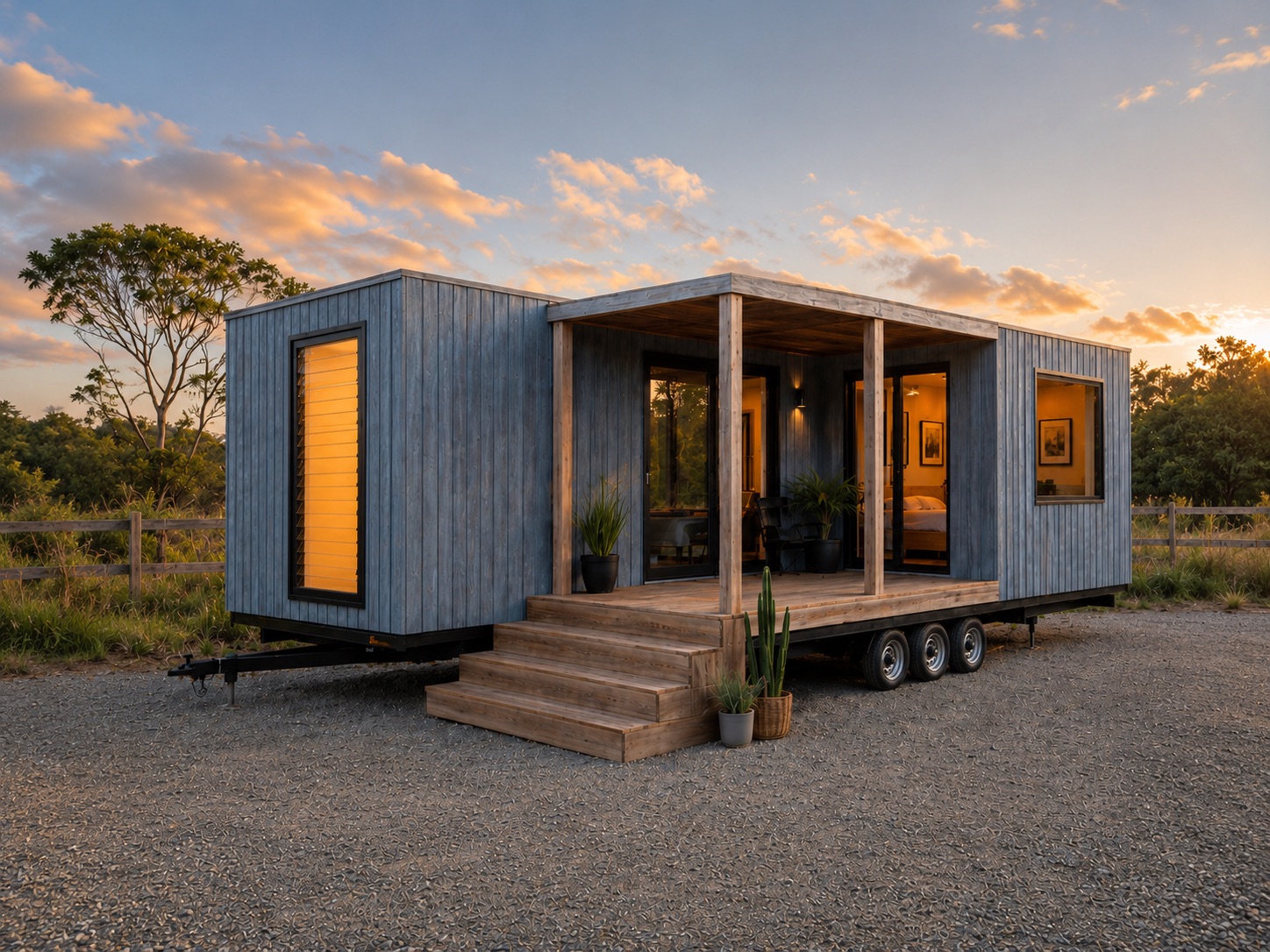 The ECO-Pod exterior with sheltered pergola deck